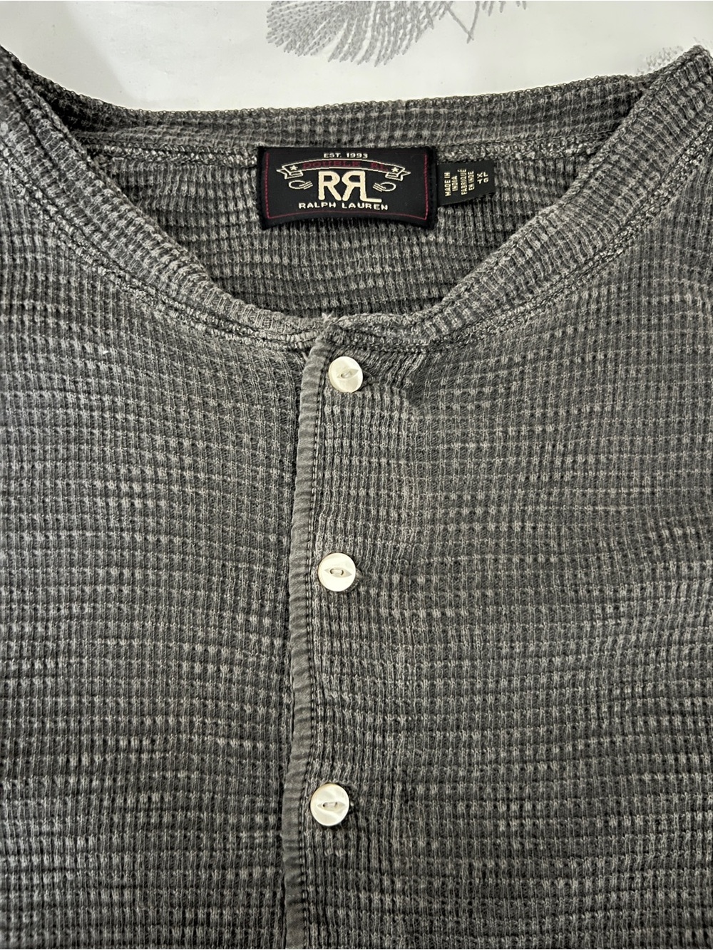 Ralph Lauren RRL Men’s Gray Waffle Henley Long Sleeve - Picture 1 of 9